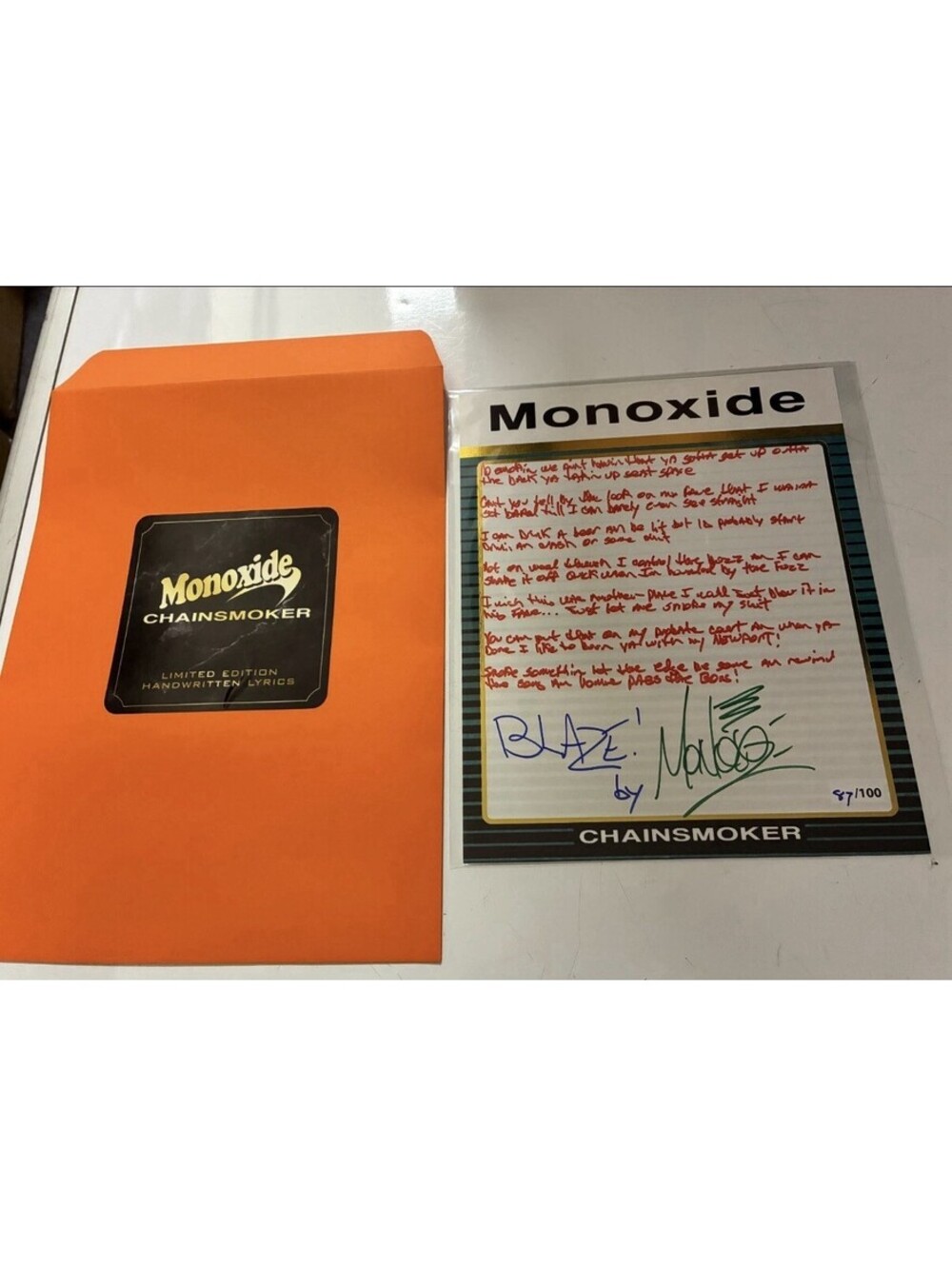 Twiztid Blaze By Monoxide Chainsmoker hand written lyrics 87/100 Double Signed